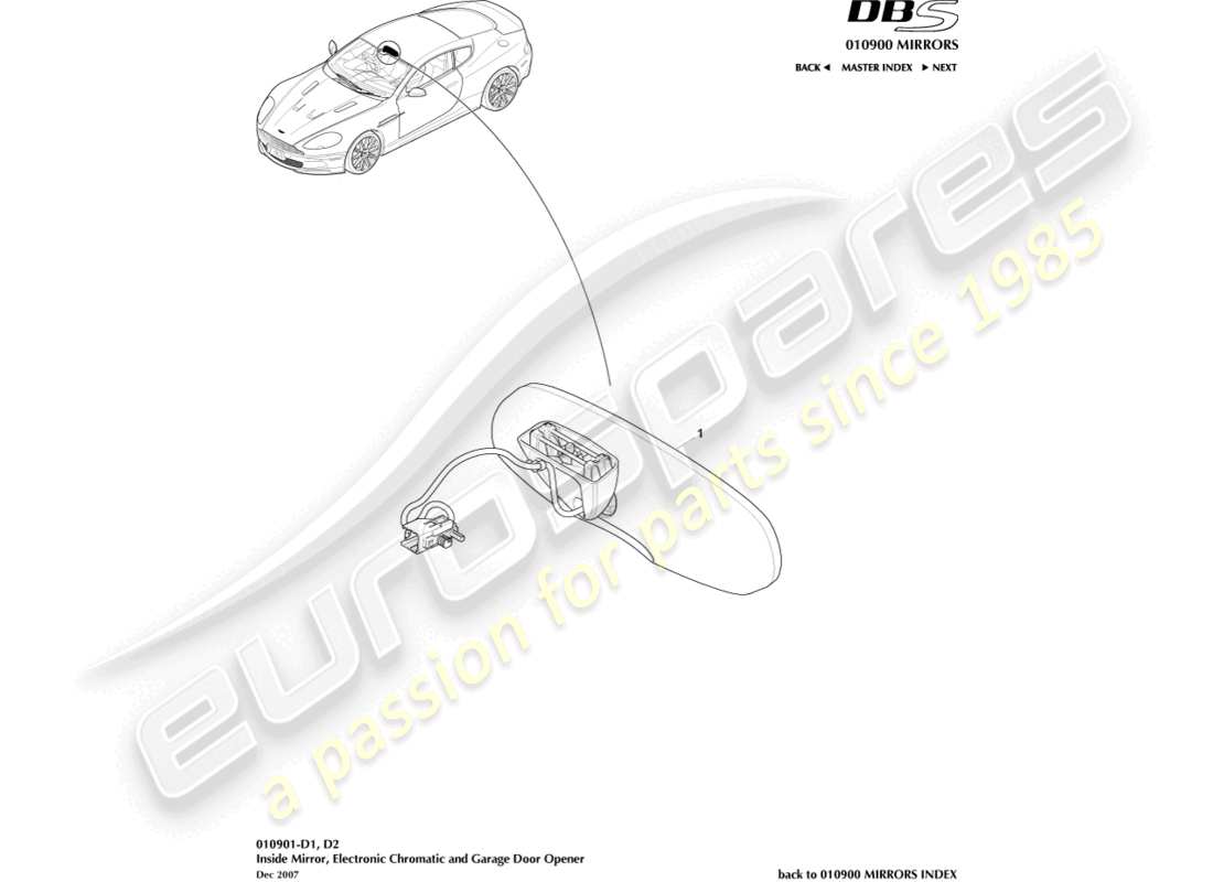 aston martin dbs (2012) innenspiegel, chromatisch, gdo-ersatzteildiagramm