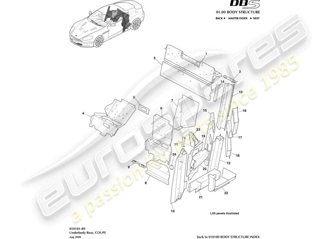 aston martin dbs (2012) unterboden hinten, coupé-teilediagramm