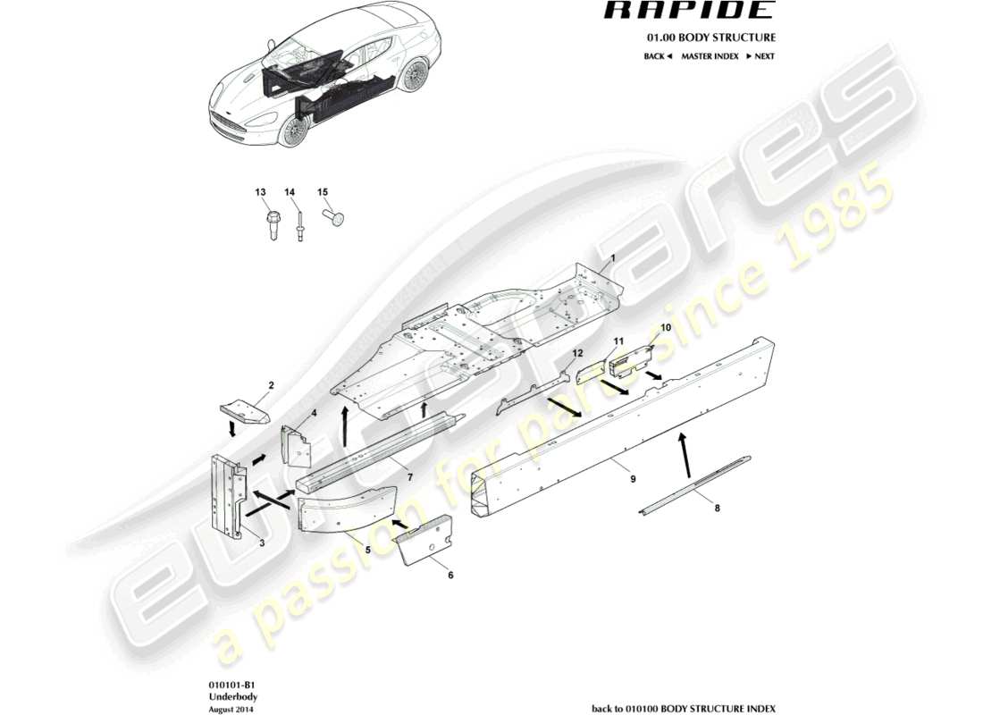 aston martin rapide (2011) unterboden-teilediagramm