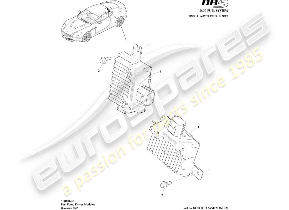 aston martin dbs (2012) teilediagramm für kraftstoffpumpenmodule