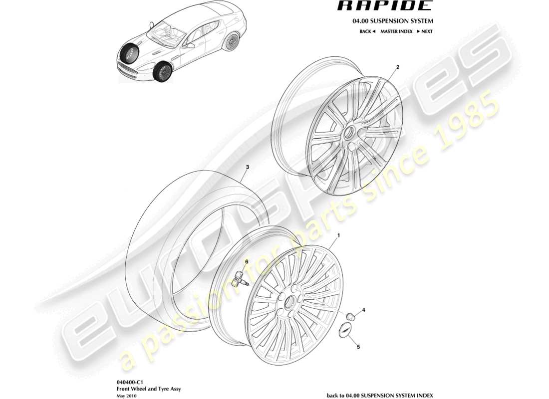aston martin rapide (2010) räder und reifen, vorne bis 13my ersatzteildiagramm