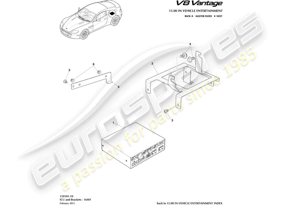aston martin v8 vantage (2008) icu und halterung, 16my ersatzteildiagramm