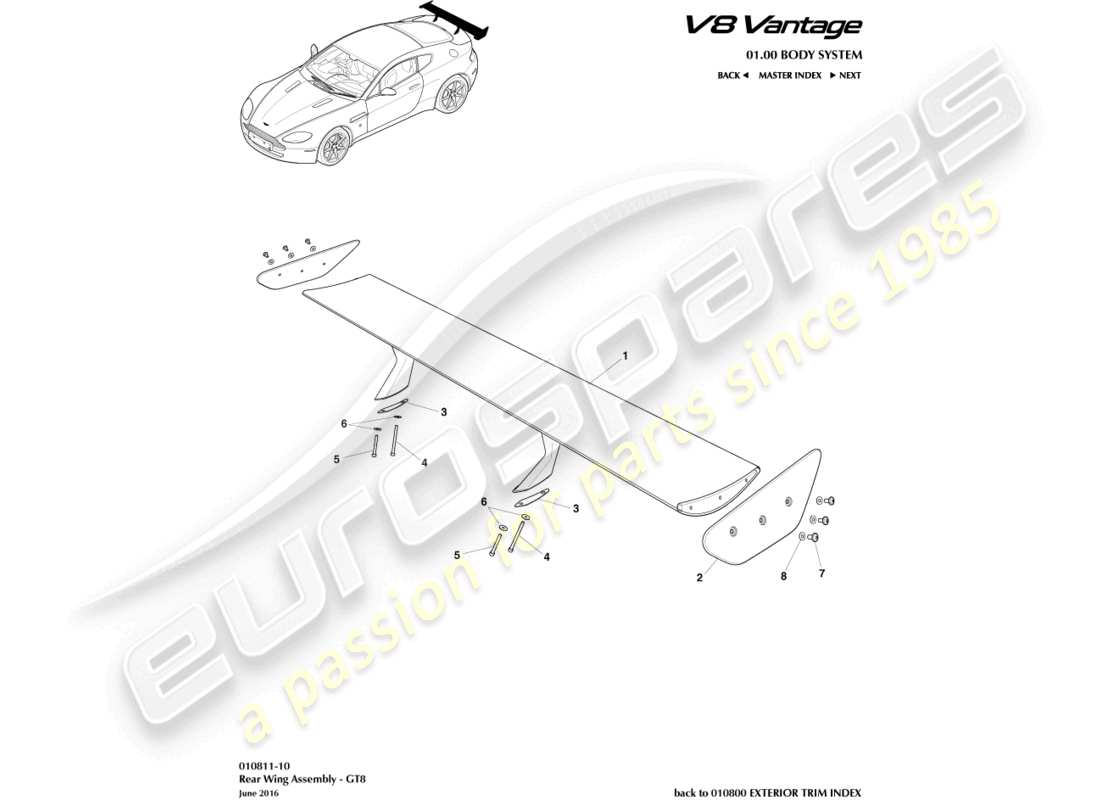 aston martin v8 vantage (2009) heckspoiler teilediagramm