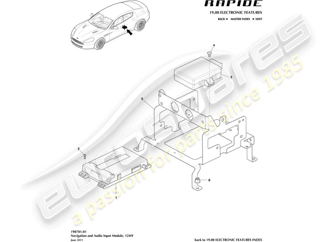 aston martin rapide (2018) navigationsmodul, 12my im teilediagramm