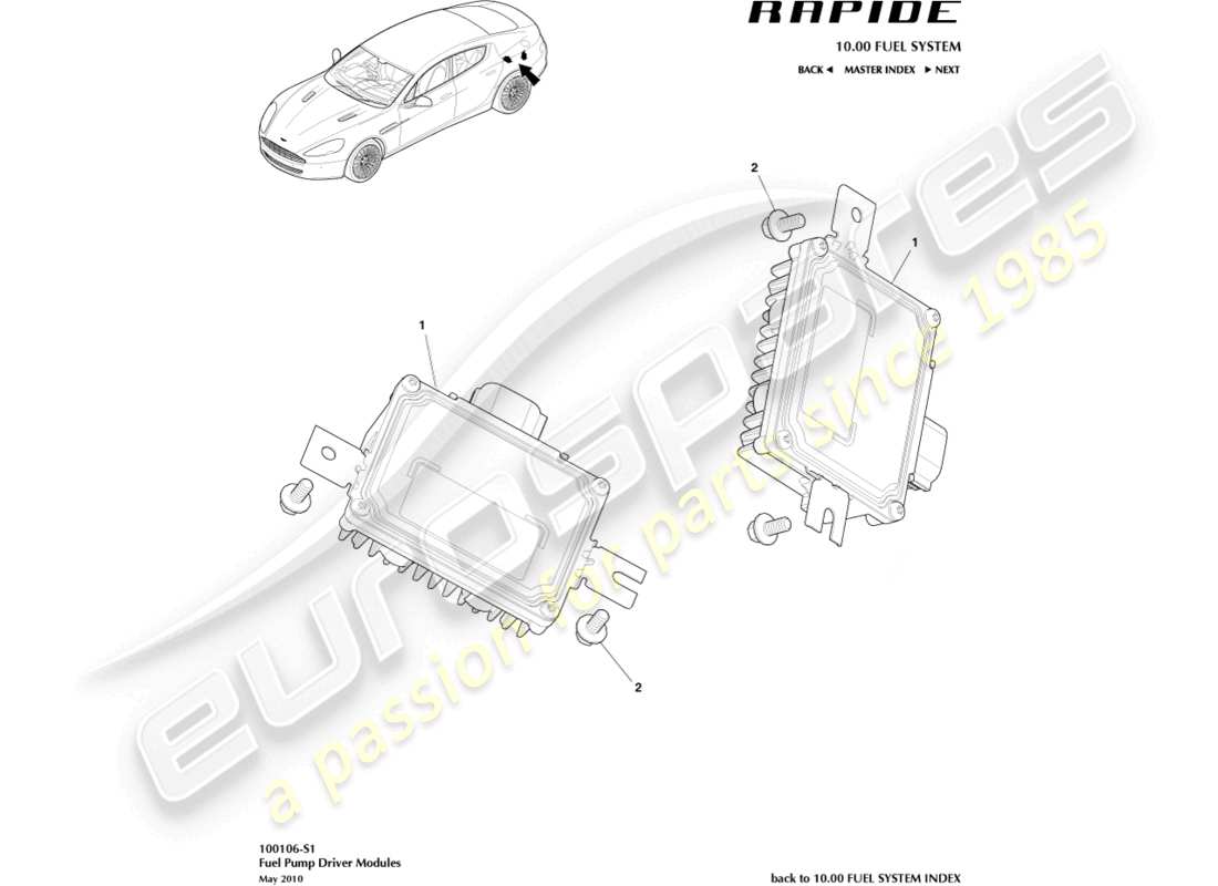 aston martin rapide (2018) teilediagramm des kraftstoffpumpenmoduls