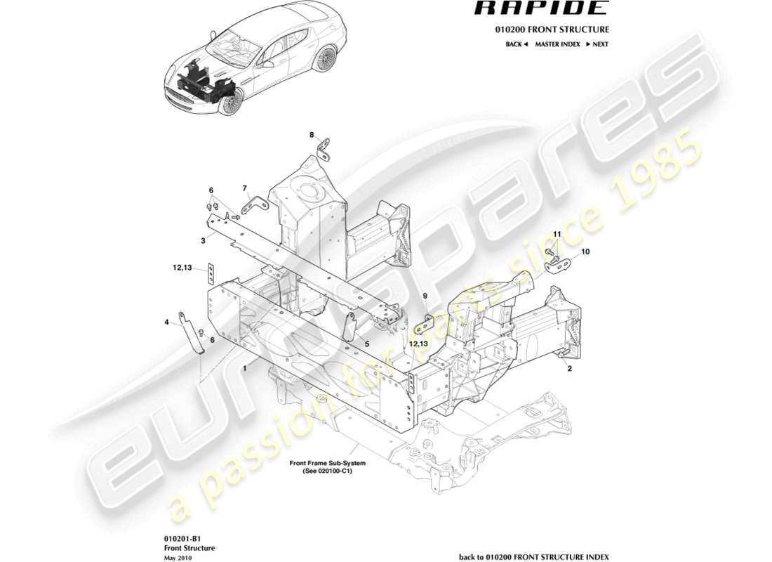 aston martin rapide (2018) teilediagramm der frontstruktur