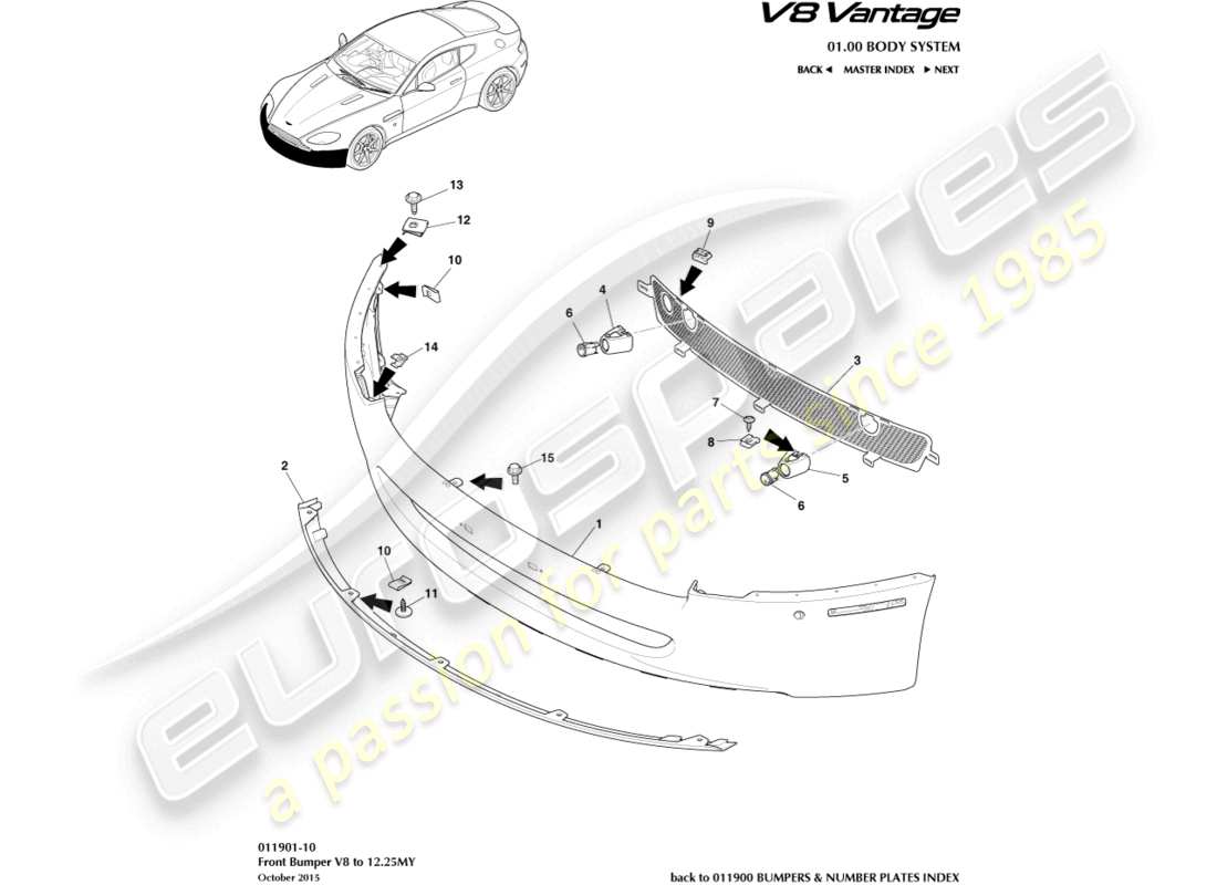aston martin v8 vantage (2012) vordere stoßstange, bis 12.25my ersatzteildiagramm