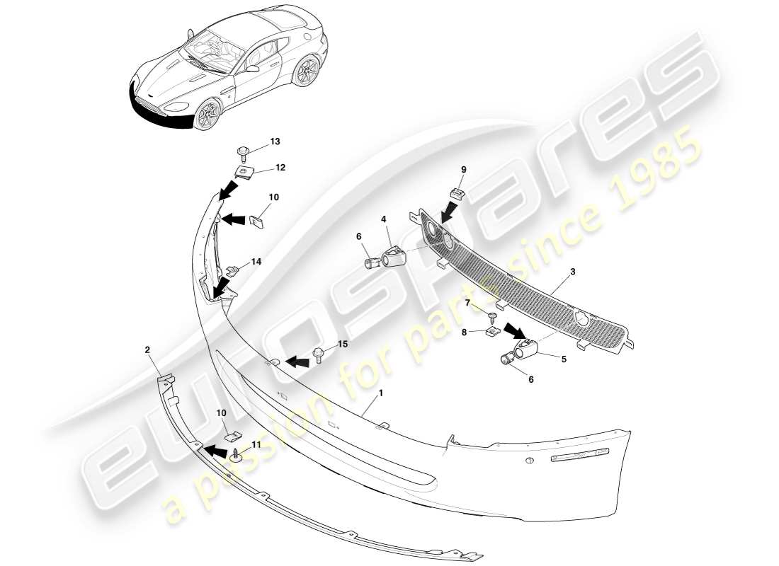 aston martin v8 vantage (2005) vordere stoßstange, bis 12.25my ersatzteildiagramm
