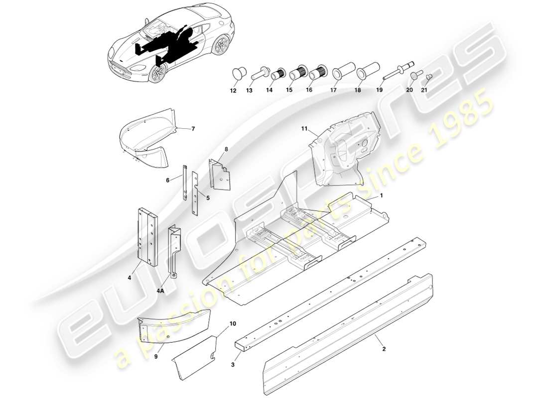 aston martin v8 vantage (2005) unterboden-teilediagramm
