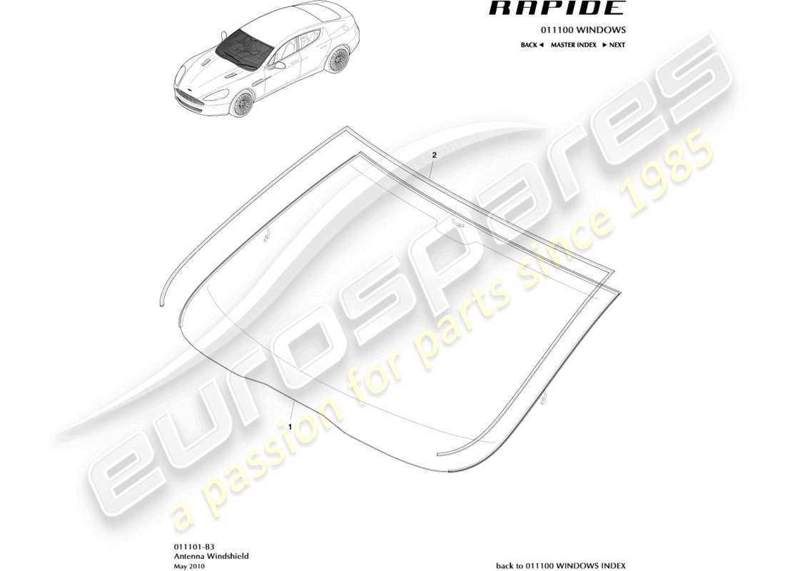 aston martin rapide (2017) windschutzscheiben-teilediagramm