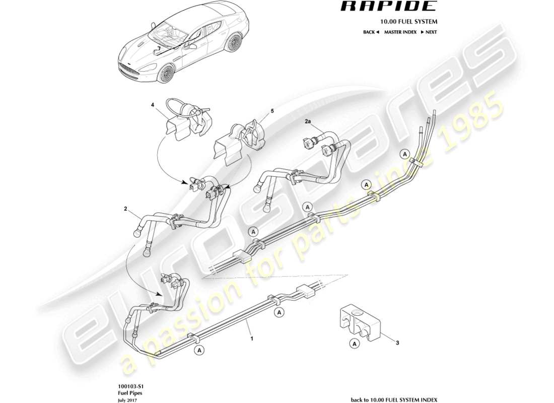 aston martin rapide (2018) teilediagramm kraftstoffverteilung