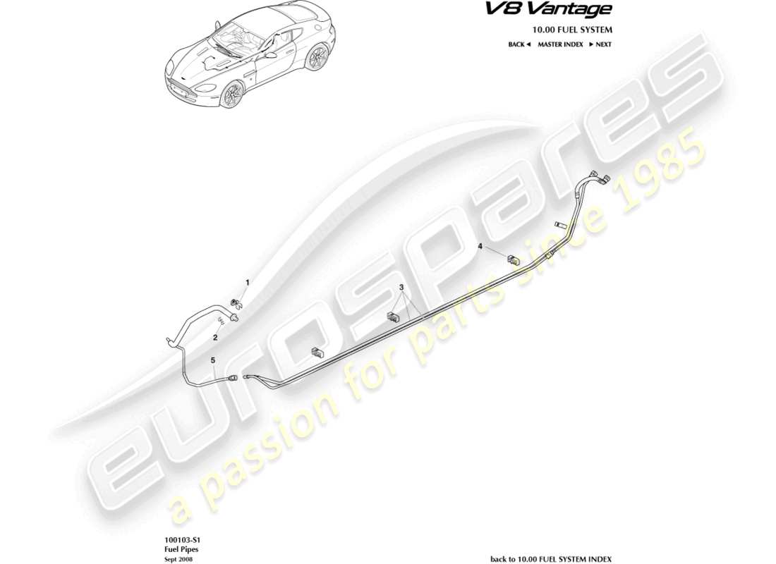aston martin v8 vantage (2010) teilediagramm für kraftstoffleitungen