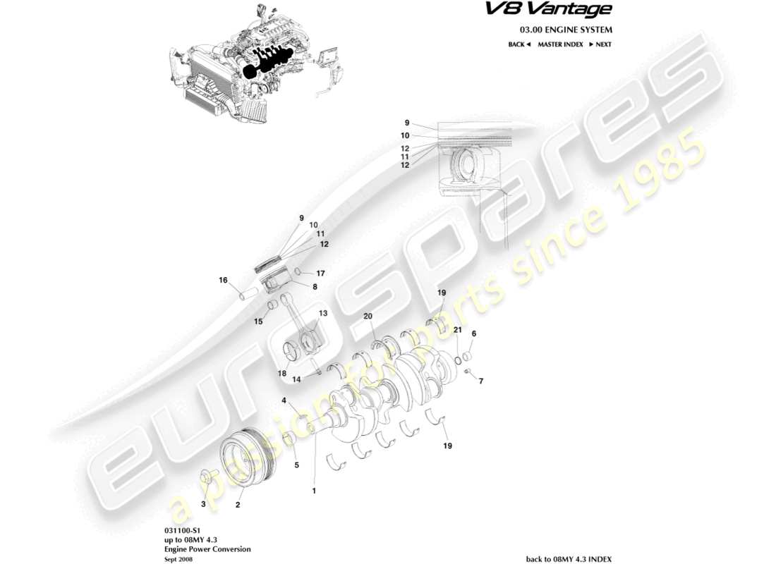 aston martin v8 vantage (2010) teilediagramm für die stromumwandlung