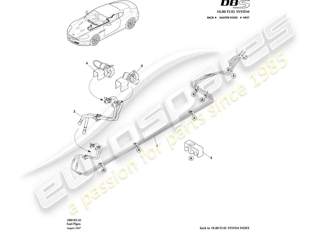 aston martin dbs (2012) teilediagramm für kraftstoffleitungen