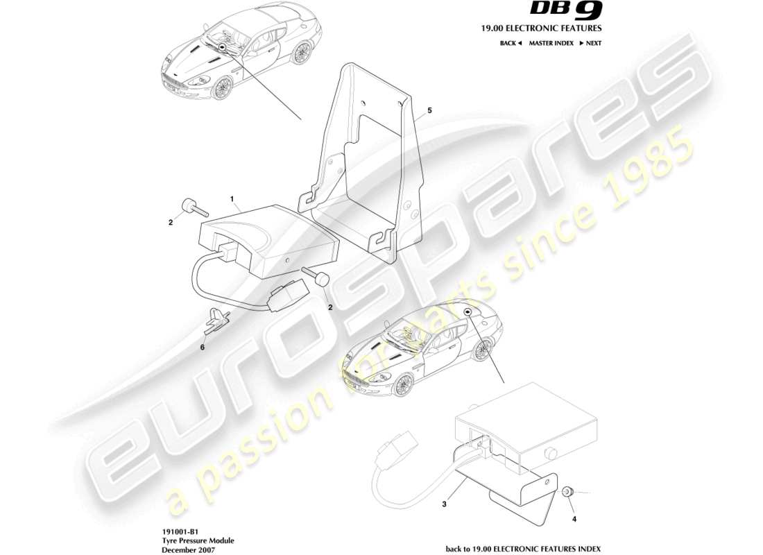 aston martin db9 (2012) teilediagramm des reifendruckmoduls
