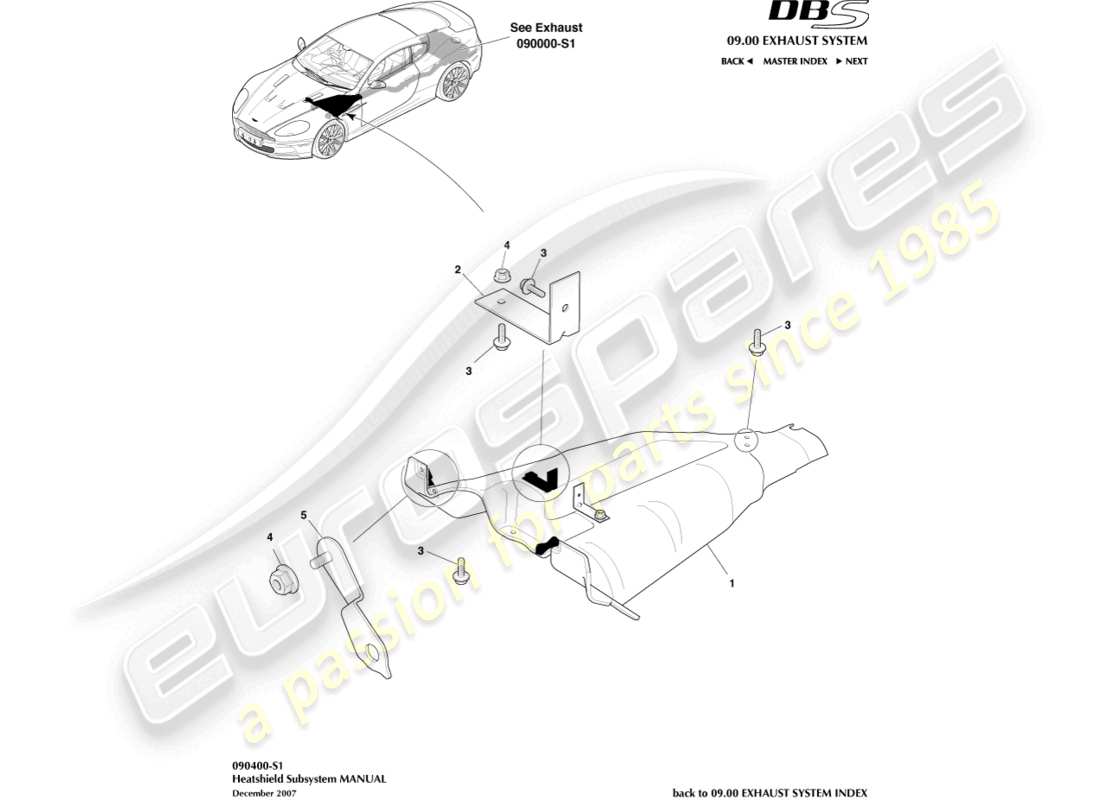 aston martin dbs (2014) teilediagramm des hitzeschild-subsystems