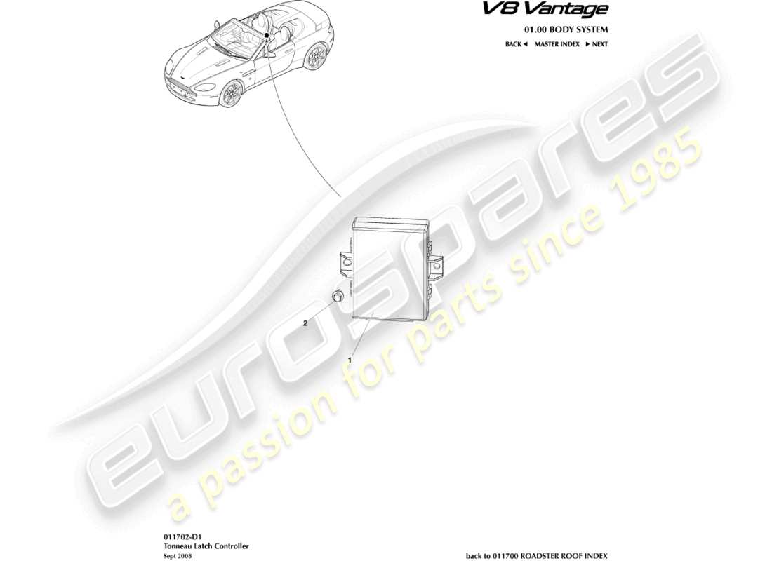 aston martin vantage gt8 (2017) teilediagramm für tonneau-verriegelungssteuerung