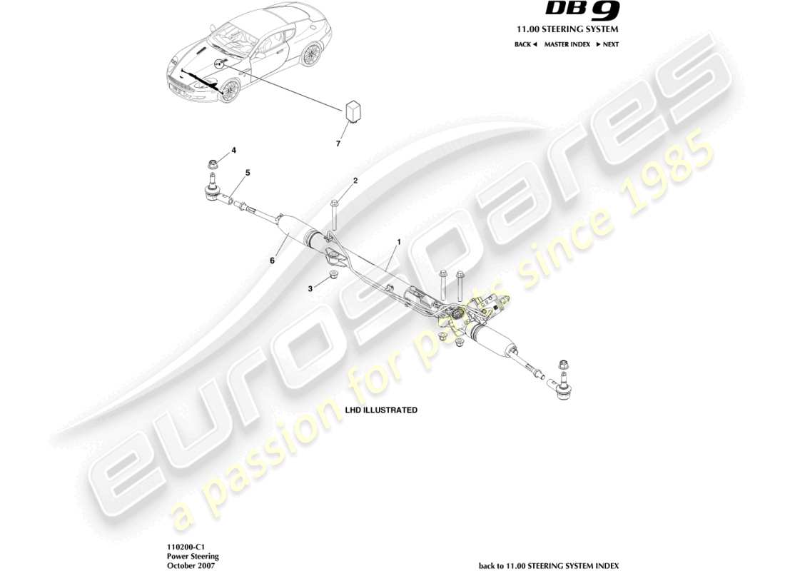 aston martin db9 (2012) servolenkung - teilediagramm