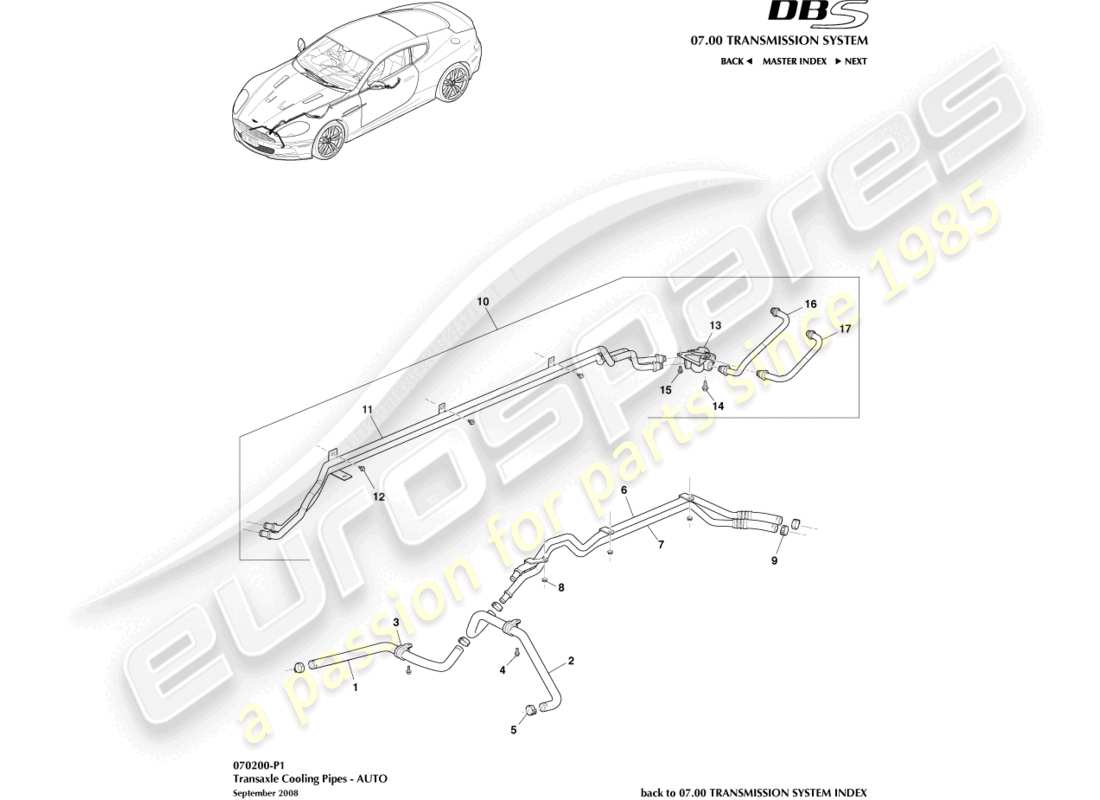 aston martin dbs (2008) transaxle-kühlung, autoteildiagramm