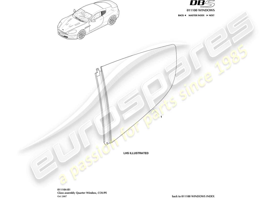 aston martin dbs (2012) hinteres seitenfenster, coupé-teilediagramm