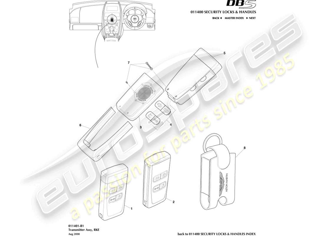 aston martin dbs (2012) sender, rke-teilediagramm