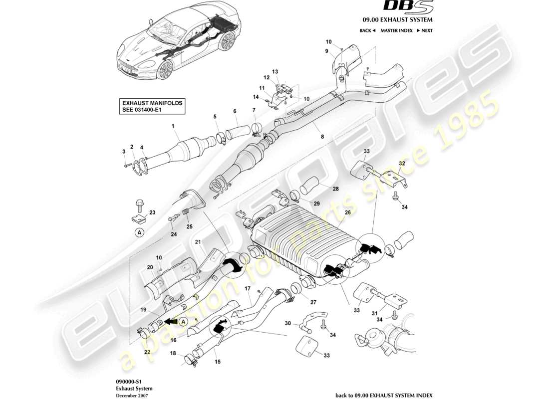 aston martin dbs (2012) auspuffanlage teilediagramm