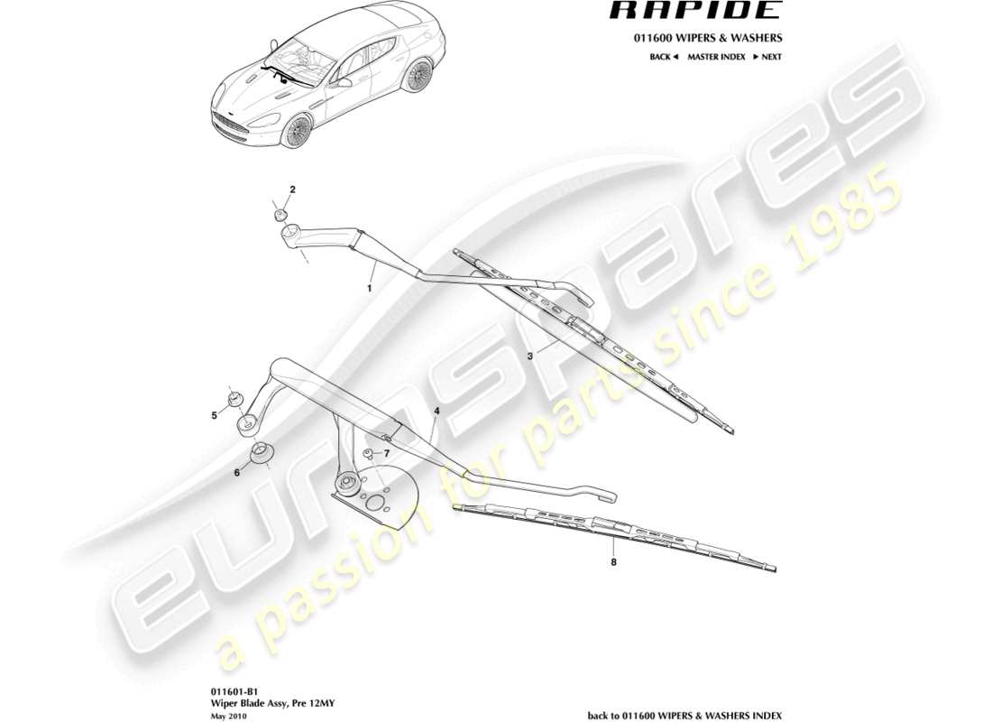 aston martin rapide (2018) teilediagramm der wischerblattbaugruppe