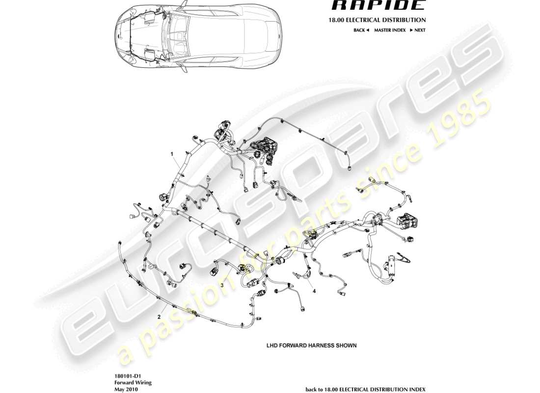 aston martin rapide (2018) vorderer kabelbaum, bis 13my ersatzteildiagramm
