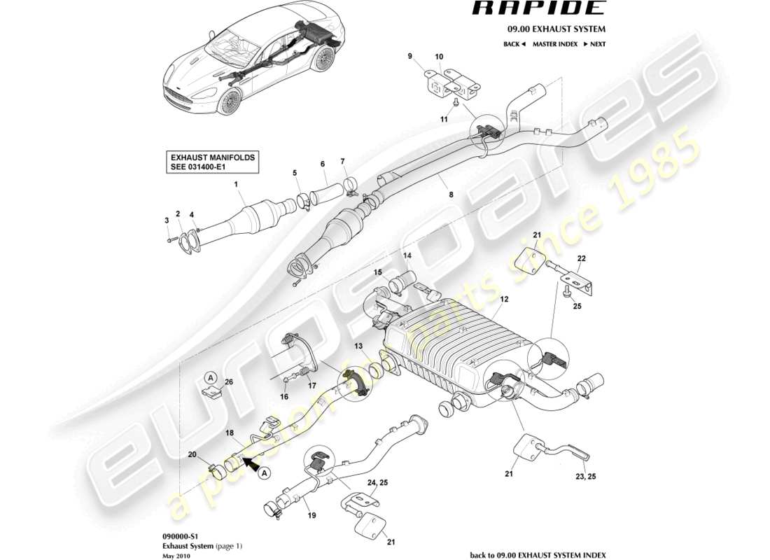 aston martin rapide (2018) auspuffanlage teilediagramm