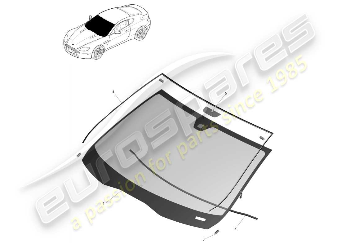 aston martin v8 vantage (2005) windschutzscheiben-teilediagramm