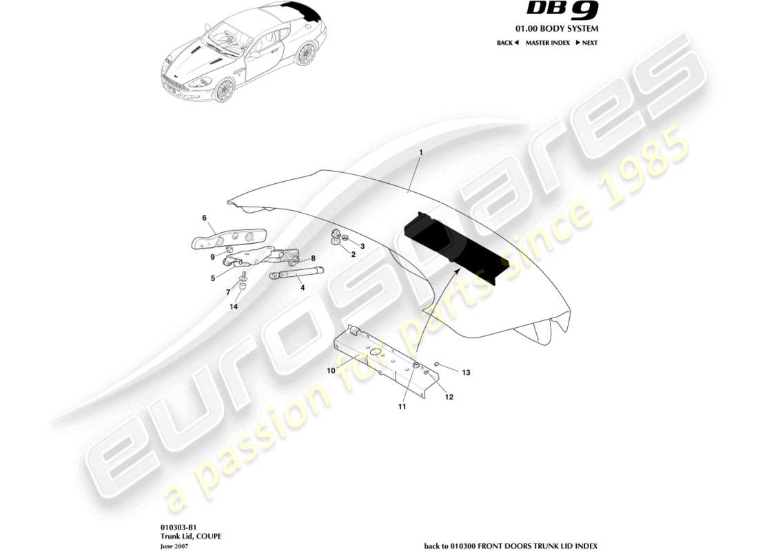 aston martin db9 (2012) kofferraumdeckel, coupé-ersatzteildiagramm