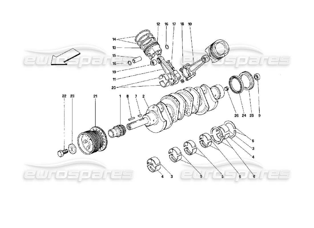 FERRARI MONDIAL 3.4 T COUPE/CABRIO KURBELWELLE - PLEUELSTANGEN UND KOLBEN - TEILEDIAGRAMM ferrari mondial 3.4 t coupe/cabrio kurbelwelle - pleuelstangen und kolben - teilediagramm