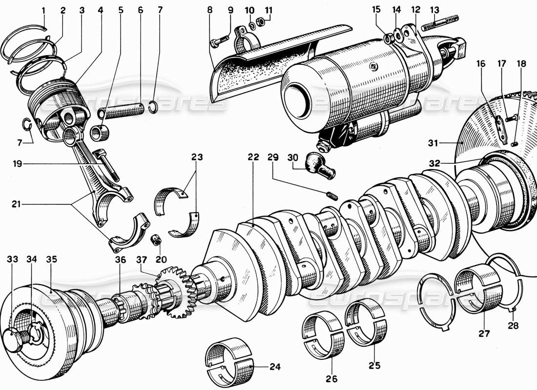 ferrari 365 gt 2+2 (mechanical) teilediagramm für kurbelwelle, pleuelstangen und kolben