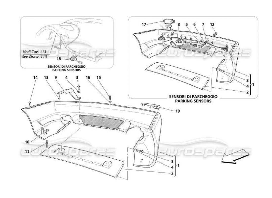 maserati 4200 coupe (2005) hintere stoßstange teilediagramm