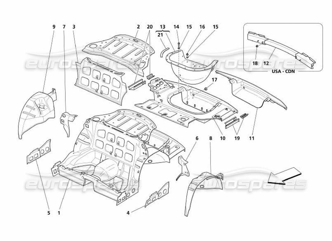 maserati 4200 coupe (2005) teilediagramm der hinteren struktur