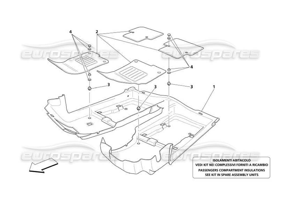 maserati 4200 coupe (2005) teilediagramm für fahrgastraumteppiche