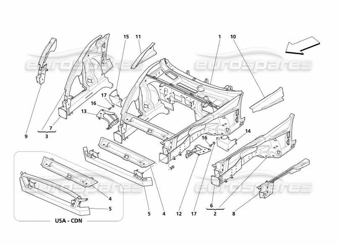 maserati 4200 coupe (2005) teilediagramm der frontstruktur