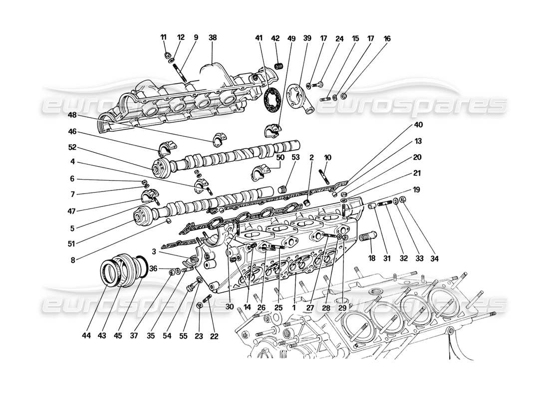 ferrari 328 (1988) zylinderkopf (rechts) teilediagramm