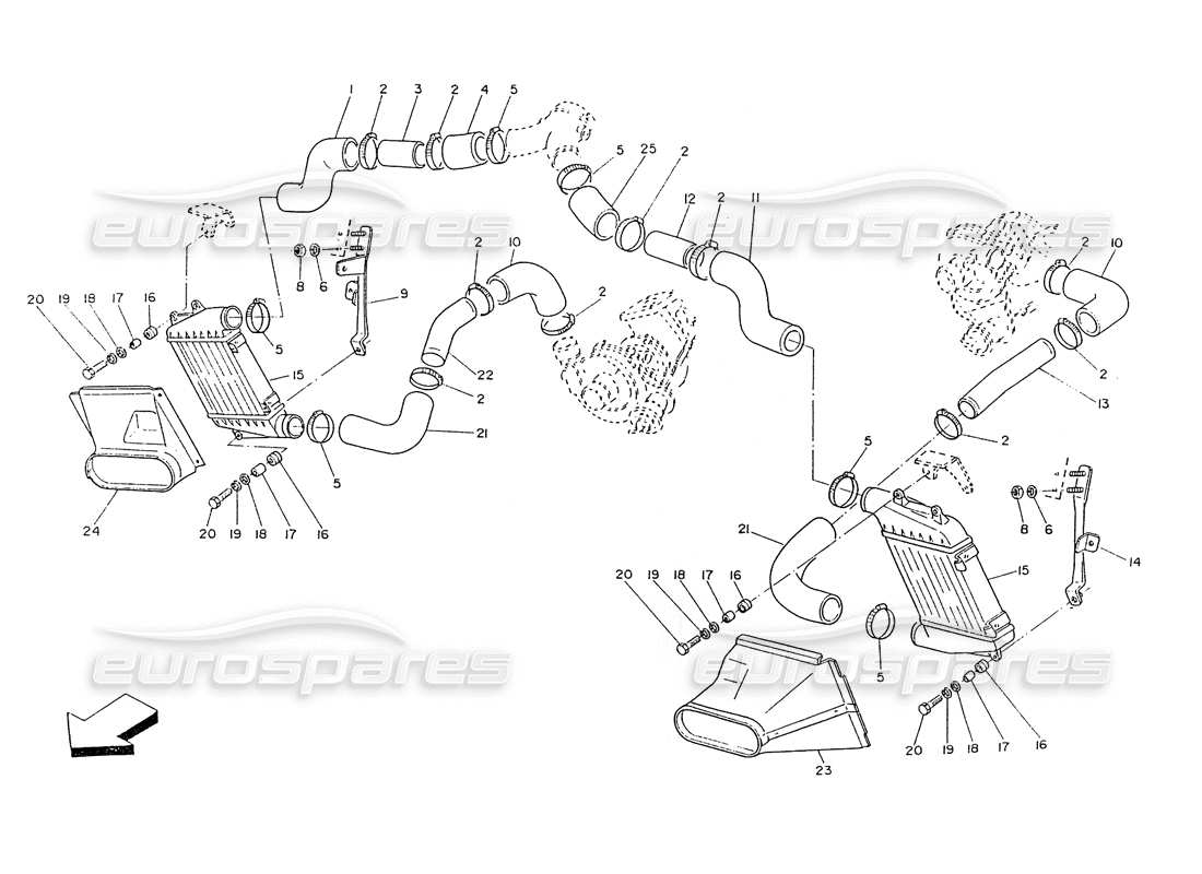 maserati ghibli 2.8 (non abs) teilediagramm für wärmetauscher und kanäle