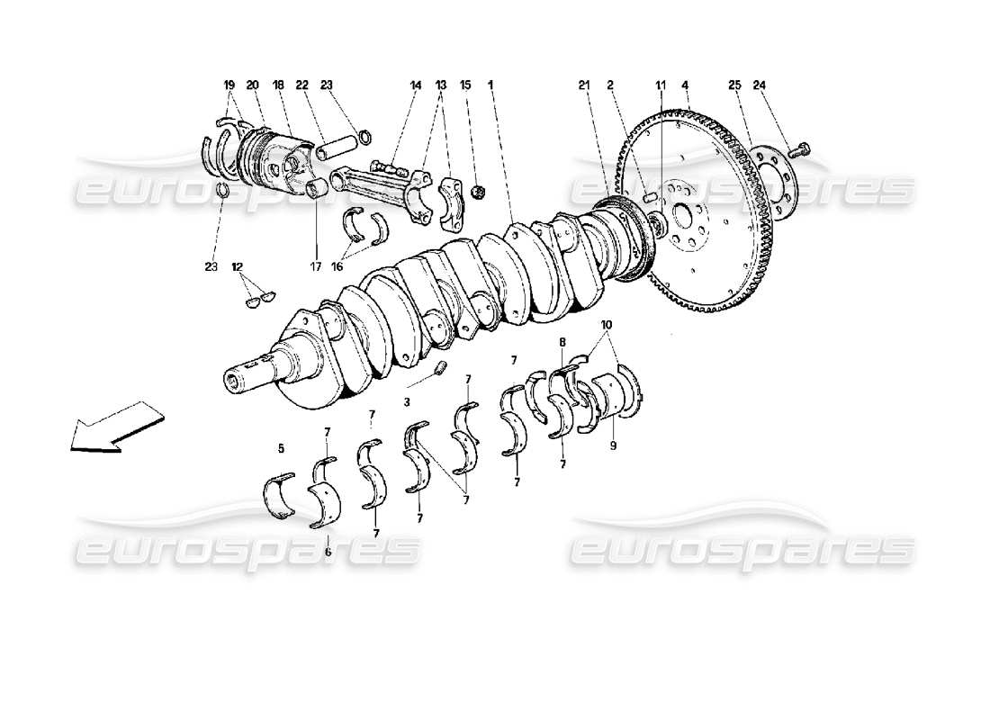 ferrari 512 tr kurbelwelle - pleuelstangen und kolben - teilediagramm