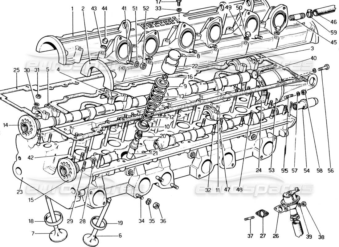 ferrari 365 gt4 2+2 (1973) zylinderkopf (lelt) teilediagramm