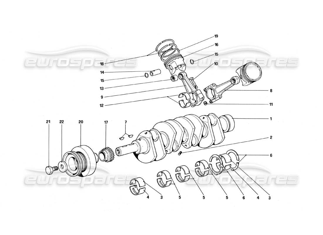ferrari 328 (1988) kurbelwelle - pleuelstangen und kolben - teilediagramm
