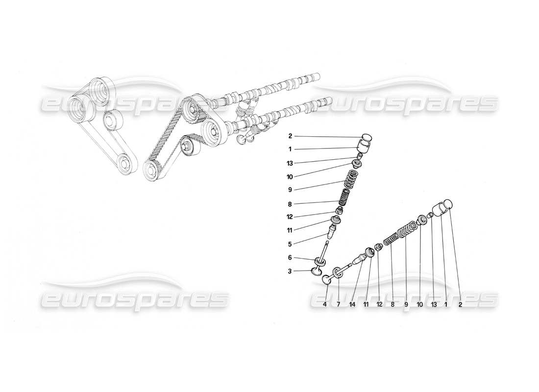 ferrari mondial 3.0 qv (1984) steuersystem - stößel-teilediagramm