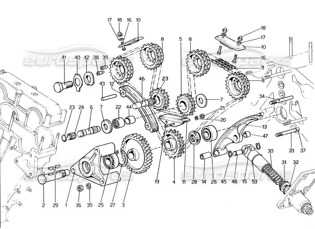 ferrari 365 gt4 2+2 (1973) teilediagramm des nockenwellenantriebs