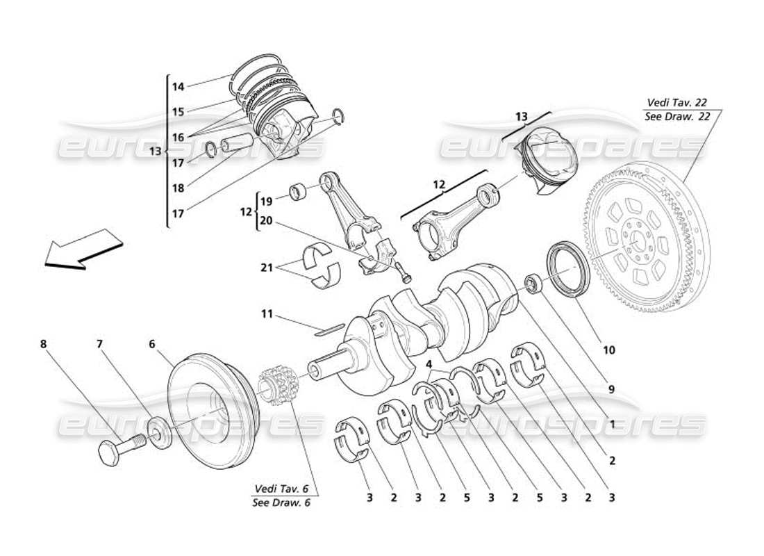 maserati 4200 gransport (2005) teilediagramm für kurbelwellenpleuel und kolben