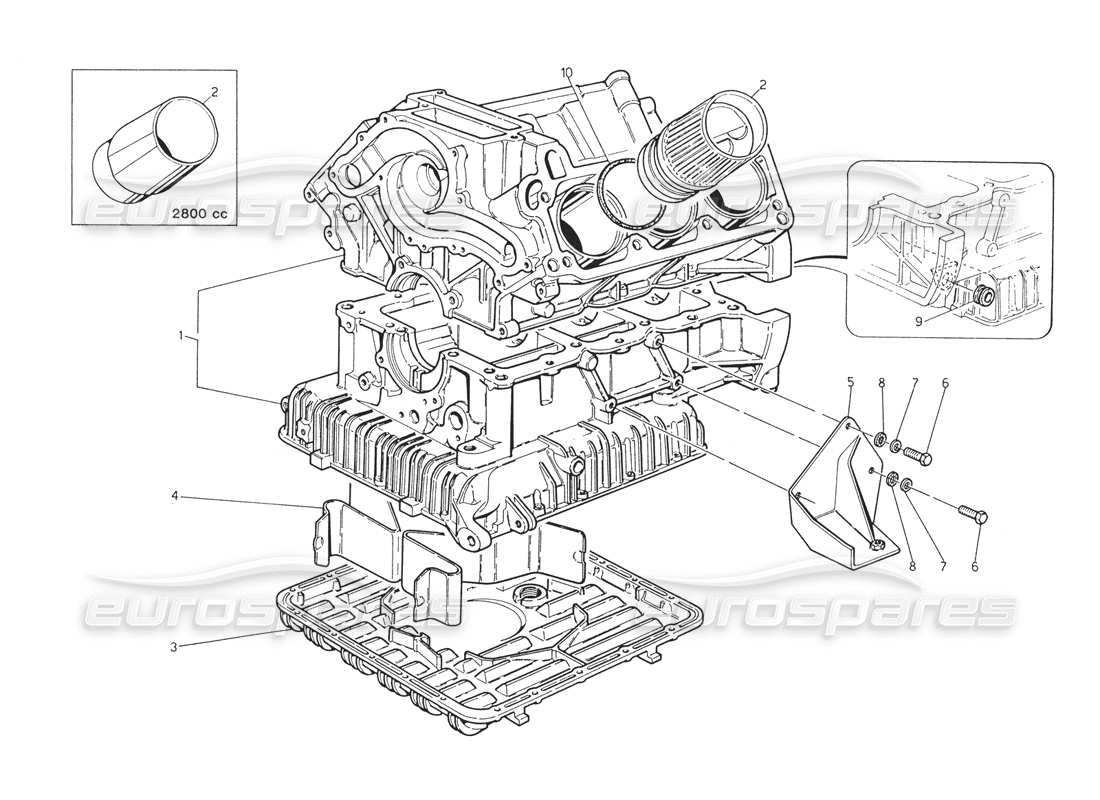 maserati biturbo spider teilediagramm für zylinderblock und ölwanne