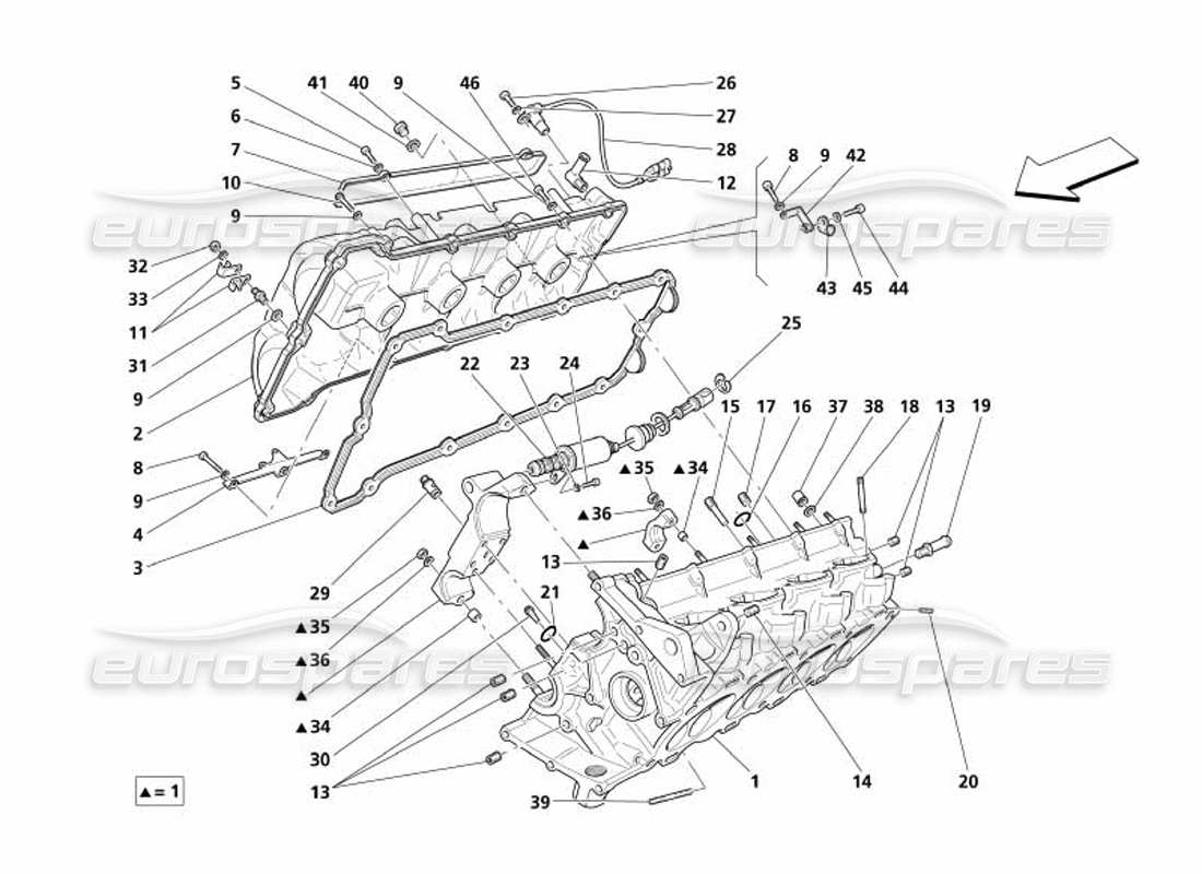 maserati 4200 gransport (2005) teilediagramm für rechten zylinderkopf