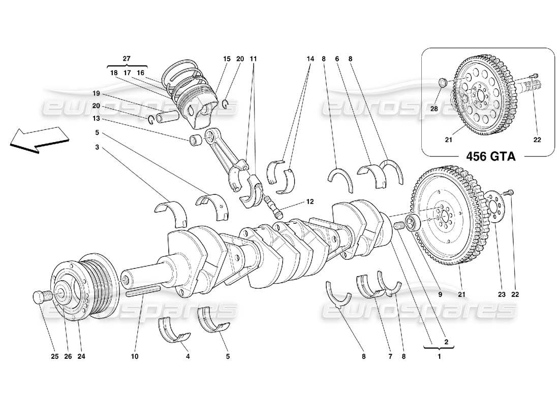 FERRARI 456 GT/GTA ANTRIEBSWELLE - PLEUELSTANGEN UND KOLBEN - TEILEDIAGRAMM ferrari 456 gt/gta antriebswelle - pleuelstangen und kolben - teilediagramm