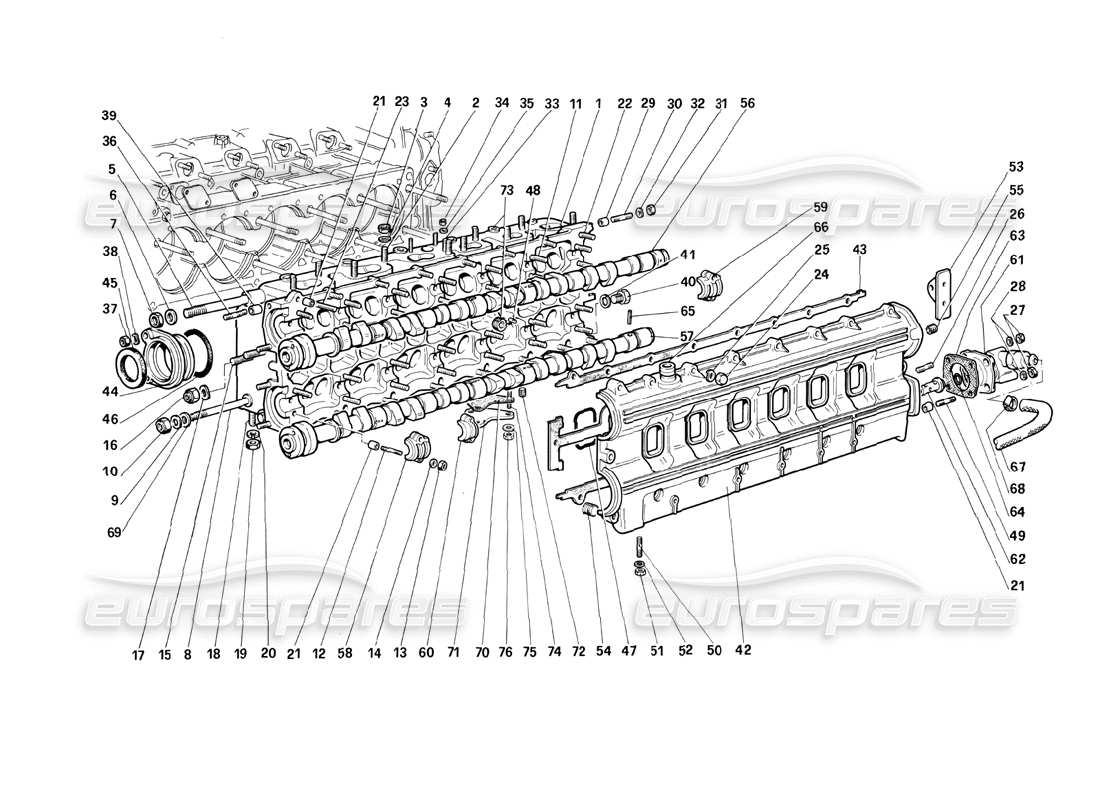 ferrari testarossa (1987) zylinderkopf (links) teilediagramm