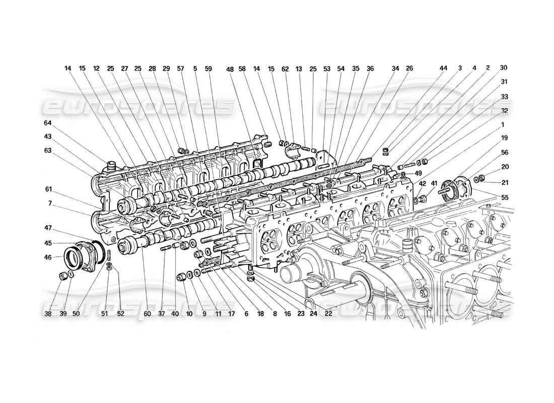 ferrari testarossa (1990) zylinderkopf (rechts) teilediagramm